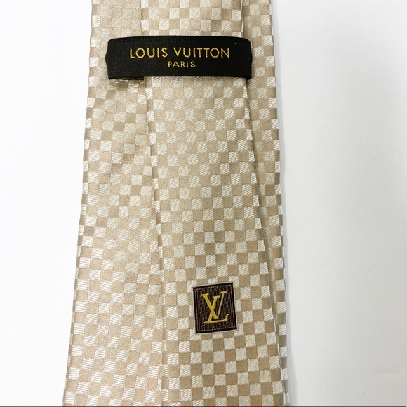 Louis Vuitton Gold Micro Damier Classic Pattern Checked Silk Tie - Picture 5 of 5